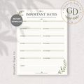Important Dates Printable