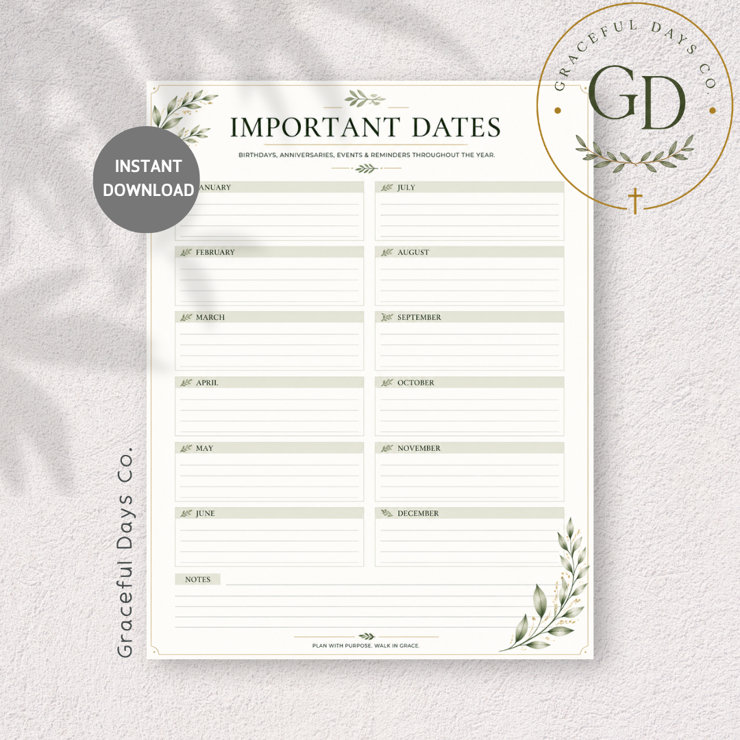 Important Dates Printable